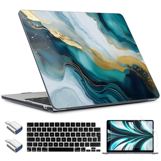 TWOLSKOO for MacBook Air 15 inch Case 2026 2025 2024 2023 Release M5 A3448 M4 A3241 M3 A3114 M2 A2941, Plastic Hard Shell & Screen Protector & Keyboard Cover & Type C Adapter, Graphite Marble