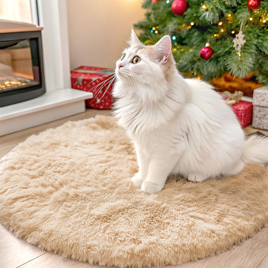 OLANLY Round Beige Area Rug - Soft, Machine Washable 2 ft Circle Carpet for Bedroom & Living Room Decor