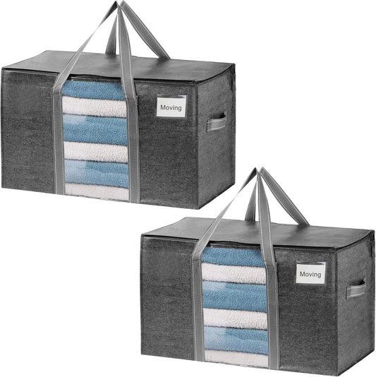 VENO Moving Bags - Extra Large Heavy-Duty Storage Bins with Clear Window & Zippers | Dark Gray, 2 Pack