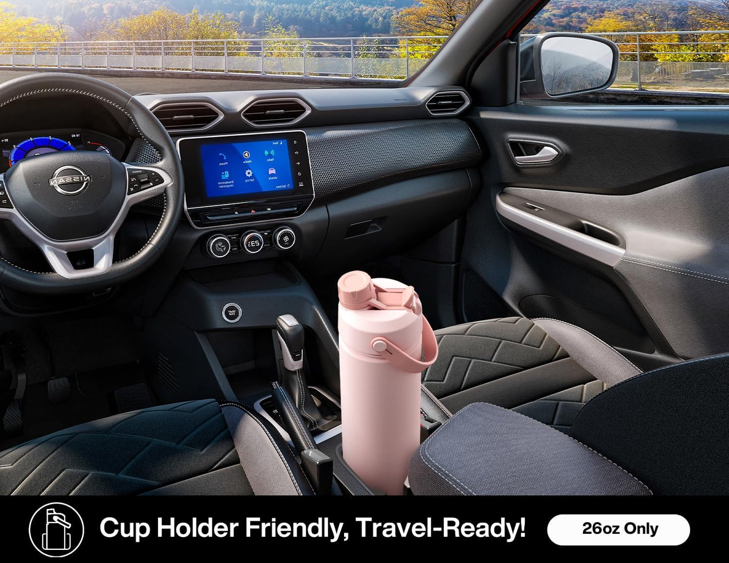 POWCAN 26 oz Insulated Water Bottle - 2-in-1 Straw & Spout Lid, Leak-Proof, Fits Car Cup Holder