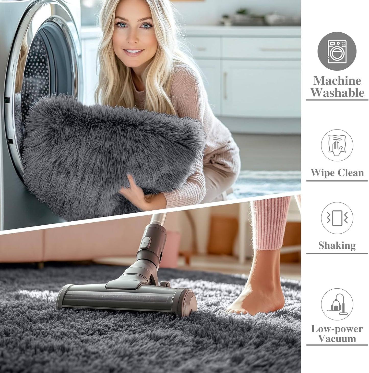 OLANLY Area Rug - Soft Fluffy Shaggy Design for Living Room & Bedroom | Machine Washable, Grey 4x8
