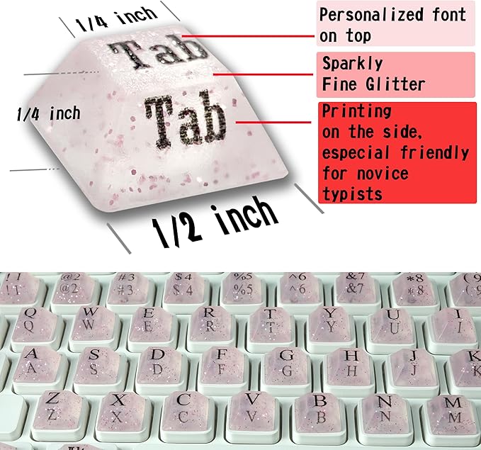 Ivaso 80 Pcs Keyboard Sticker for Long Nails Typing and Gaming, Symbolic and Alphanumeric Sticky Silicone Keys for Keyboards and Laptop (Sparkly Pink)