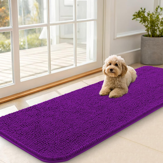 OLANLY Dog Door Mat - Absorbent Non-Slip Washable Doormat for Muddy Paws | 59x20 Inches, Purple