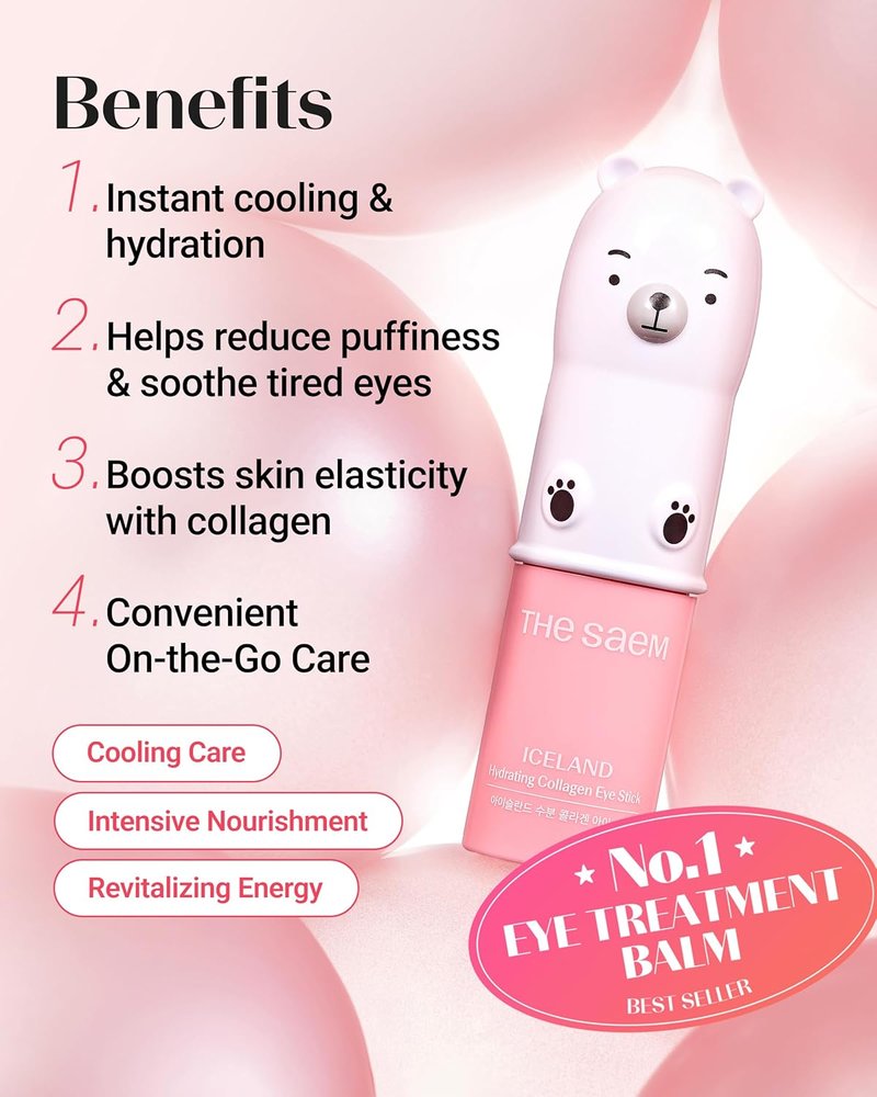 Iceland Hydrating Collagen Eye Stick - Anti-Wrinkle Moisturizing Balm for Saggy Skin | 0.38 oz Rose Scent