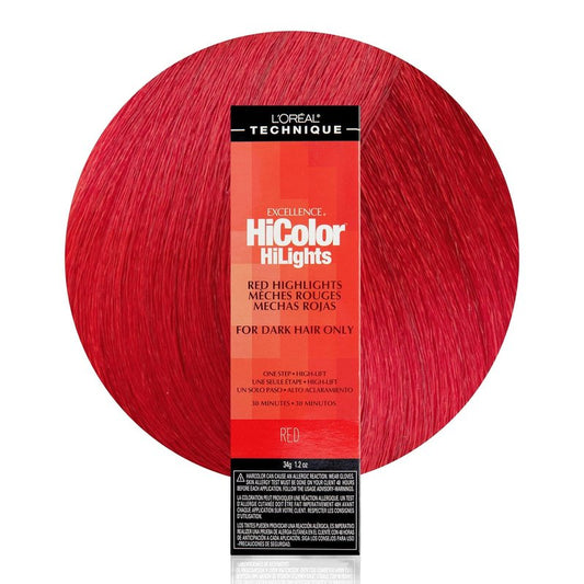 L'Oréal Technique HiColor Red HiLights - Permanent Hair Color for Dark Hair, Intense Red Highlights, No Pre-Lightening Required, Rich, No-Drip Crème, Quick Processing Time, Color Resists Fading, Red