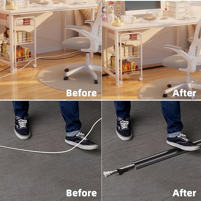 Cord Hider Raceway Kit, 6ft inch Wall Cable Hider for 1 Cable, Silicone Material Hiding Wall Mount TV Powers Cords in Home Office, W0.59 H0.39in White