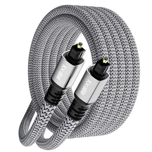 Kxable Optical Audio Cable 10 FT, Digital Audio Cable, Toslink Fiber Optic Cord, [Nylon Braided, Slim Aluminum Shell, Gold Plated Connector], for Home Theater, Sound Bar, PS4, Xbox, TV and More