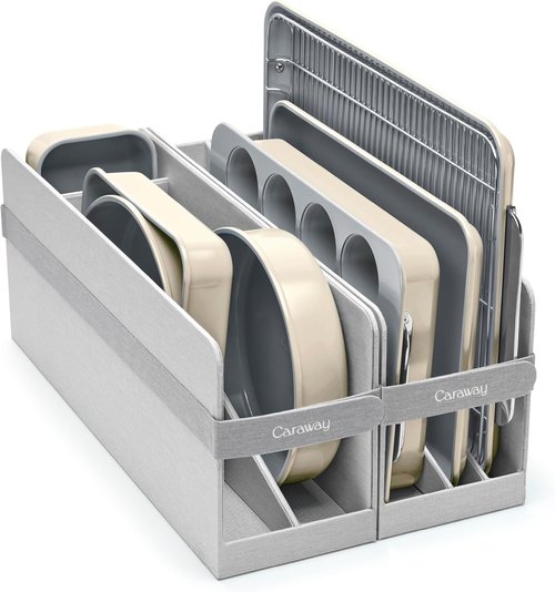Caraway Nonstick Ceramic Bakeware Set - 11 Pieces with Assorted Pans & Cooling Rack - Non-Toxic, PTFE & PFOA Free - Cream