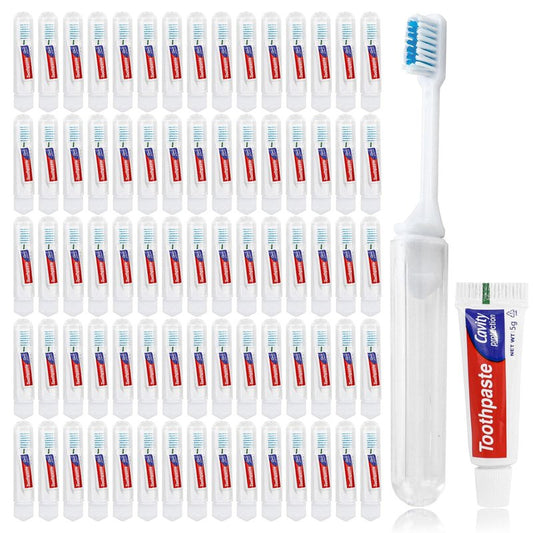 Lilingsty Toothbrush and Toothpaste Travel, Individually Packaged with Storage Box, Foldable Storage, Toothbrush Travel Size is Suitable for Camping, Business Trip (100-PACK)