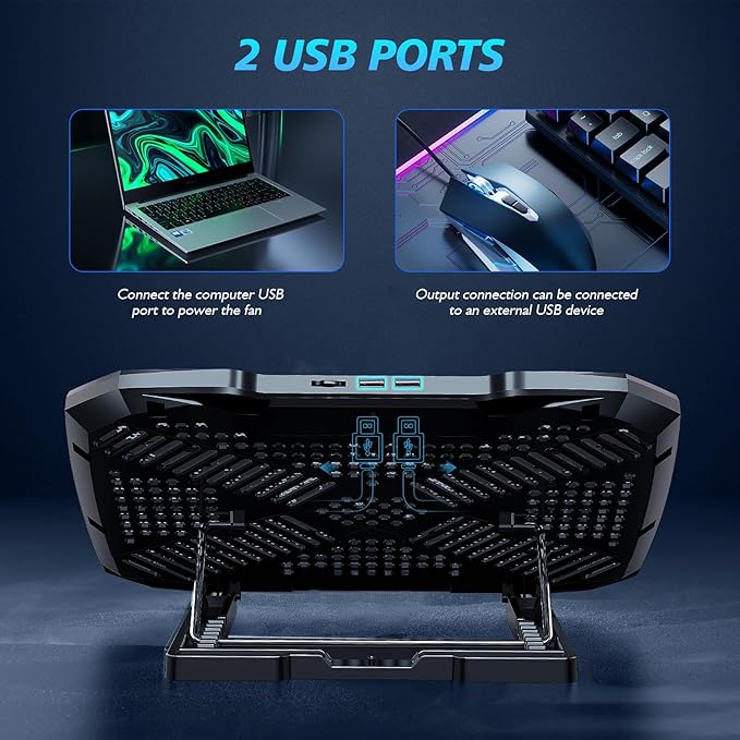 AIMIUZI Laptop Cooling Pad,Gaming Laptop Cooler with 5 Quiet Fans for 12-15.6 Inch,Laptop Cooling Stand with 5 Height Adjustable,2 USB Ports, Phone Stand