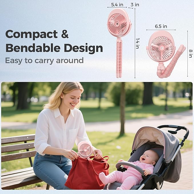2026 Upgraded Misting Baby Stroller Fan Rechargeable, Flexible Tripod Clip for Car Seat Crib, Baby Shower Gifts & Baby Registry Search, Newborn Essentials for Beach Travel, Disney Summer Essentials