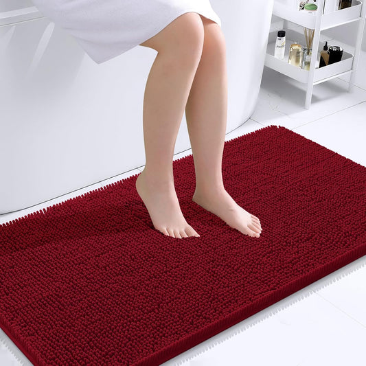 OLANLY Bathroom Runner Rugs - Extra Soft Chenille Bath Mats | 44x24, Quick Dry, Machine Washable, Red