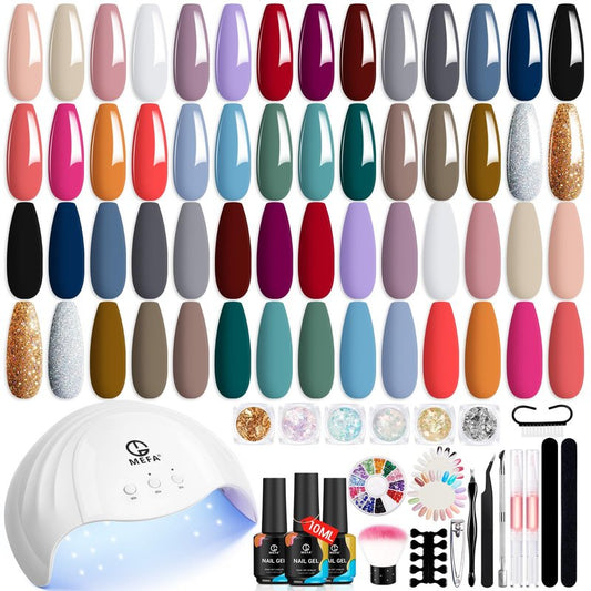 MEFA Gel Nail Polish Kit with U V Light - 28 Colors Soak off Gel Polish Nail Set with Base and Matte/Glossy Top Coat Nail Art Decorations Manicure Essential Tools Starter Kit Suitable for All Seasons