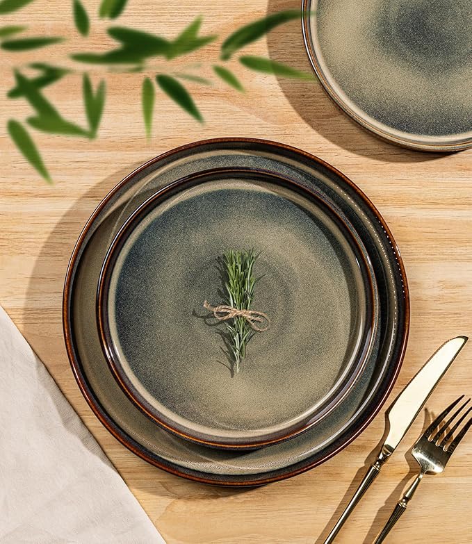 TheTerra Ceramic Dinnerware Sets for 4, 12 Pieces Porcelain Lightweight Speckled Plates and Bowls Sets, Scratch Resistant Dish Set, Oven & Microwave & Dishwasher Safe, Coca Mocha