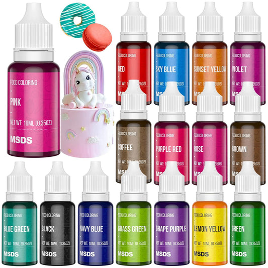 Skiennix Food Coloring - 16 Vibrant Colors for Cake Decorating | Tasteless Liquid Dye, 35 Fl. Oz Bottles