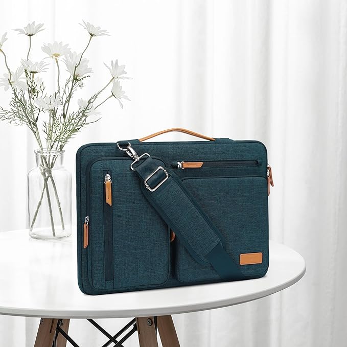 MOSISO 360 Protective Laptop Shoulder Bag,15 inch Computer Bag Compatible with MacBook Air 15 inch M5 M4 M3 M2/Pro 15, Dell XPS Plus,Side Open Messenger Bag with 4 Zipper Pockets&Handle, Teal Green