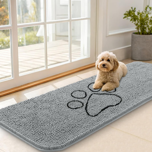 OLANLY Dog Door Mat - Absorbent Non-Slip Mud Mat for Paws | 59x20 Grey Chenille Design