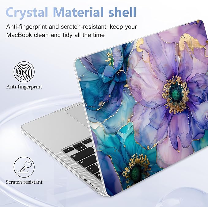 Lepeoac for MacBook Pro 16 inch Case 2019 2020 Release Model A2141, Plastic Hard Shell Cover with Keyboard cover & Screen Protector for MacBook Pro 16 inch with Touch Bar & Touch ID, Fluid Art Flowers