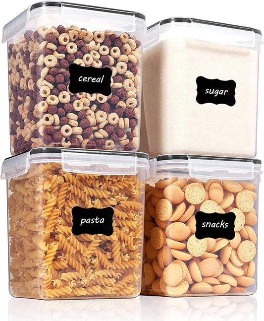 Vtopmart Food Storage Containers - 2.5L BPA-Free Airtight Canisters with Measuring Cups & Labels | Black, Set of 4