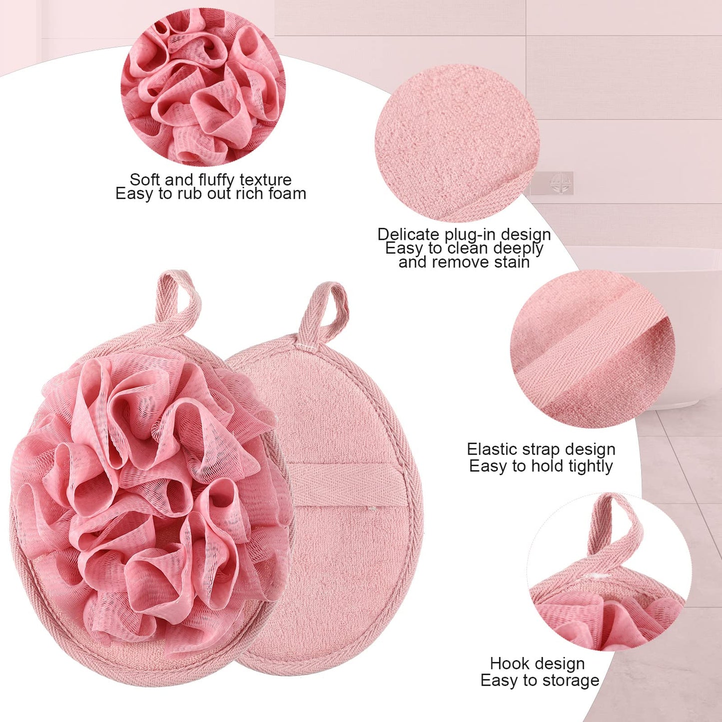 Zopeal 12 Pieces Shower Puff Bath Travel Loofah with Elastic Hand Strap, 30g Each, Exfoliating Shower Gift Bulk Washable Loofah Mesh Sponges Bath Flower Ball Pad Body Scrubber for Men and Women