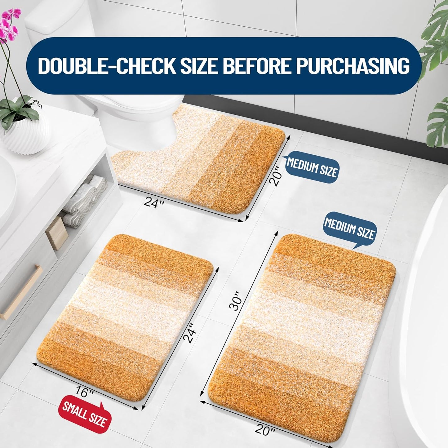 OLANLY Bathroom Rugs - Extra Soft Microfiber Mat | Quick Dry, Rubber Backing, 36x24, Golden Yellow