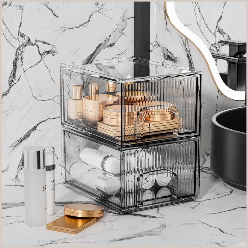 ZHIAI Stackable Storage Drawer, 4 Piece Acrylic Organiser for Cosmetics and Beauty Products, Suitable for Dressers, Bathrooms, Cabinets, Storage Rooms, Bedrooms and Home Organisers