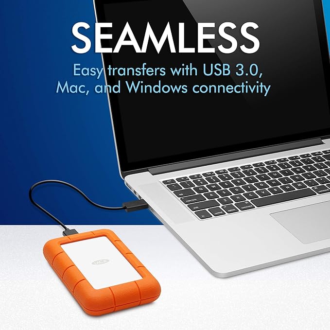 LaCie Rugged Mini, 1TB, 2.5", Portable External Hard Drive, for PC Mac iPad and iPhone, Data Rescue Service (LAC301558)