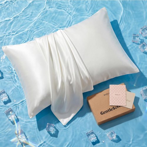 Bedsure Cooling Pillow Cases - Softer Than Silk Queen Set of 2 | Hydrating 3% HA & Ceramides, White