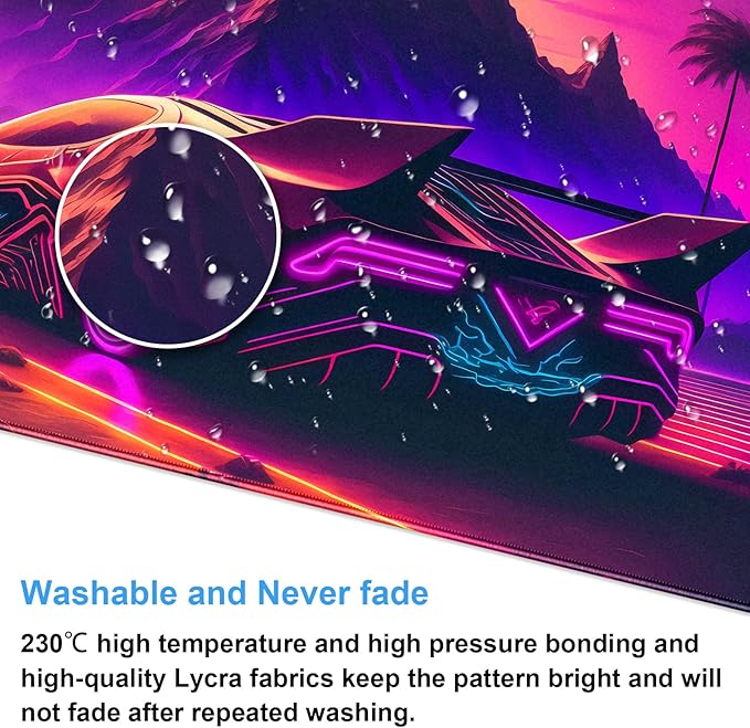 Synthwave Desk Mat, Retro Car XXL Large Gaming Mouse Pad 31.5x15.7 in