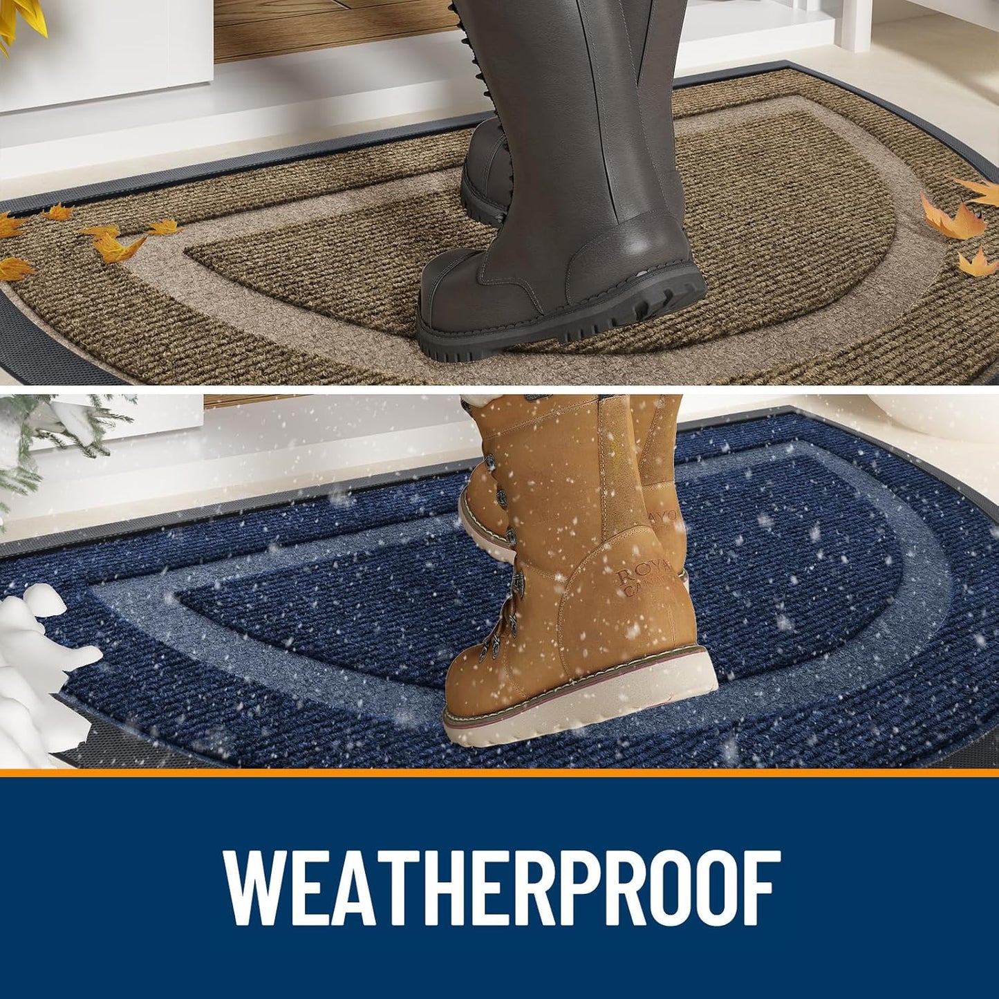 OLANLY Half Circle Door Mat - Waterproof All-Season Doormat for Indoor/Outdoor Use | 29.5x17, Black