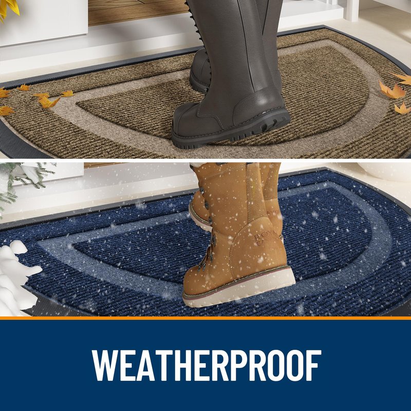 OLANLY Half Circle Door Mat Indoor Outdoor Entrance Welcome, Waterproof All-Season, All-Weather Doormat, Sturdy Natural Rubber, Low Profile, Easy Clean Patio Porch Entryway Mat, 29.5x17, Black
