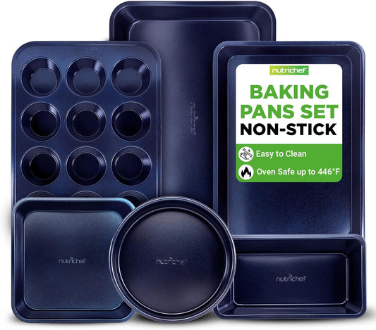 NutriChef 6-Piece Nonstick Baking Pans Set - Carbon Steel Bakeware for Easy Clean & Restaurant Quality