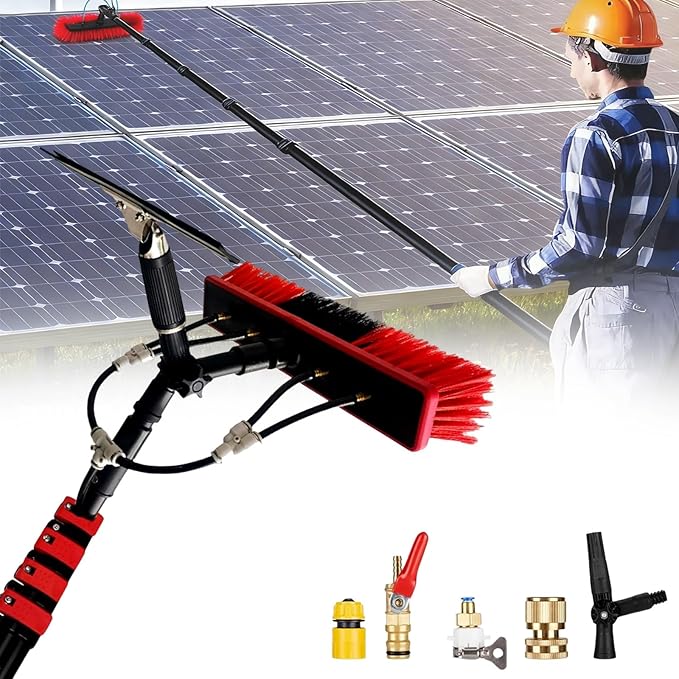 Telescopic Cleaning Brush, Multi-Purpose Water Spray Brush, Solar Panel Cleaning Equipment, Telescopic Hydrocleaner, 3.6m-10.8m, Roof Cleaning Tools Window Cleaner Kit(30FT/9M)