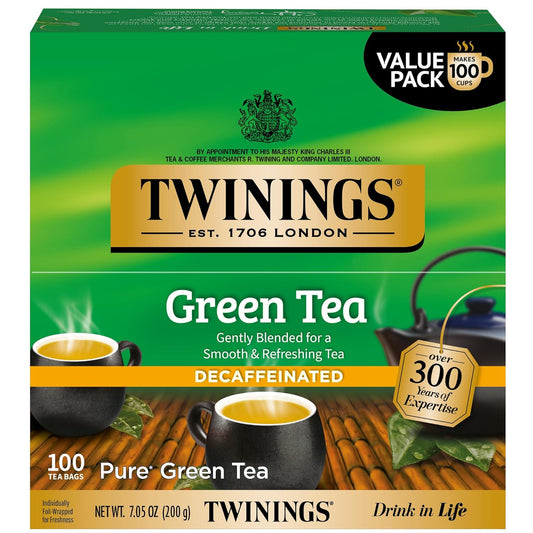 Twinings Decaffeinated Green Tea - Smooth Flavor & Enticing Aroma - 100 Individually Wrapped Teabags
