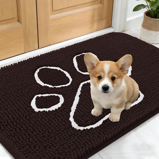 OLANLY Dog Door Mat - Absorbent Non-Slip Mud Mat for Paws | 24x16 Brown Chenille Design