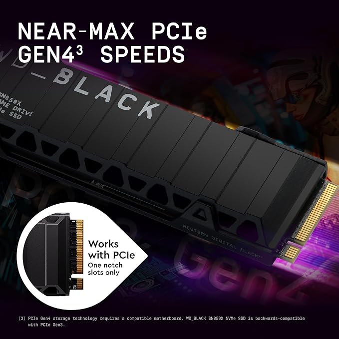 WD_BLACK SN850X 2TB NVMe SSD with Heatsink - M.2 2280, Up to 7,300 MB/s Read speeds, Up to 6,300 MB/s write speeds, Gaming Expansion, High Performance Internal Solid State Drive - WDS200T2XHE