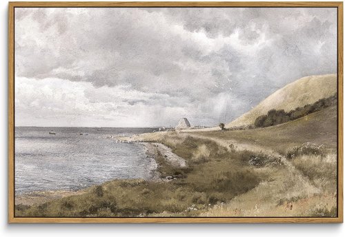 InSimSea Framed Canvas Wall Art - Vintage Coastal Seaside Landscape Painting | Large 16"x24" Decor for Living Room, Office, Bedroom