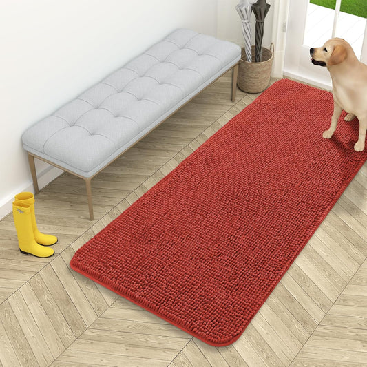 OLANLY Dog Door Mat - Absorbent Non-Slip Washable Doormat for Muddy Paws | 54x24 Maple Red