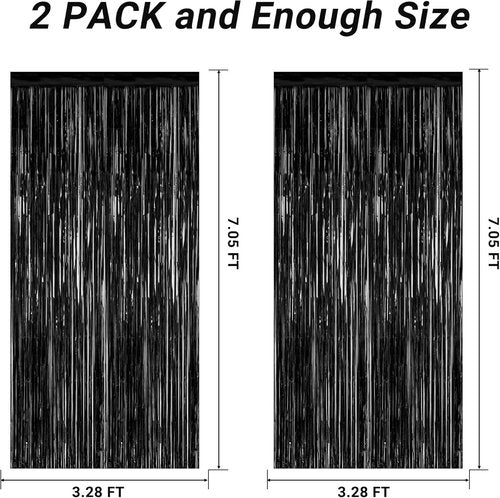 2026 Graduation Party Decorations - 2 Pack Black Backdrop with Metallic Fringe Curtains | 3.28 FT x 7.05 FT