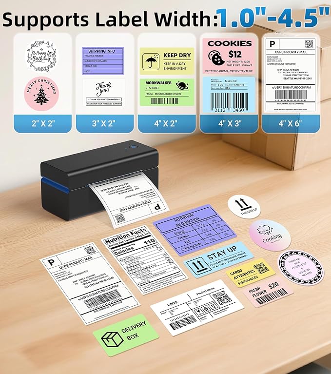 ORGSTA Bluetooth Thermal Shipping Label Printer: Wireless Computer Connection with Bluetooth Dongle, 4x6 Label Maker for Small Business, Compatible with iPhone, Android, Windows, Mac, Linux & Shopify