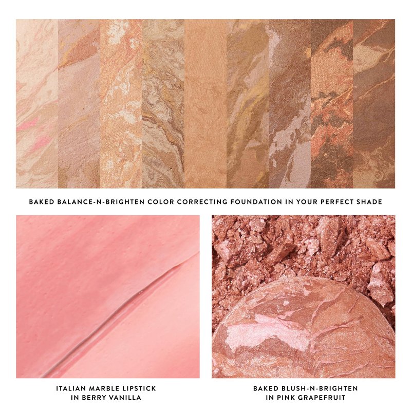 LAURA GELLER NEW YORK Marble Magic Kit: Baked Balance-n-Brighten Powder Foundation, Fair + Baked Blush-n-Brighten, Pink Buttercream + Italian Marble Lipstick, Berry Vanilla