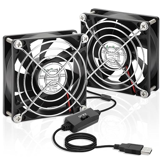 AmRunJe 80mm x 25mm USB Fan 2 Packs 5V Small Computer Case Fan with Speed Control for CPU Xbox PlayStation Router Entertainment Cabinet 3D Printer