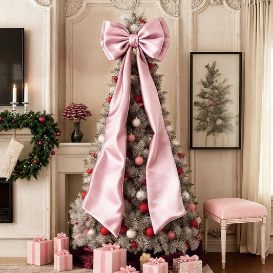 Skiennix 75x19 Inch Big Pink Bow Christmas Tree Topper - Giant Coquette Decor for Parties & Events