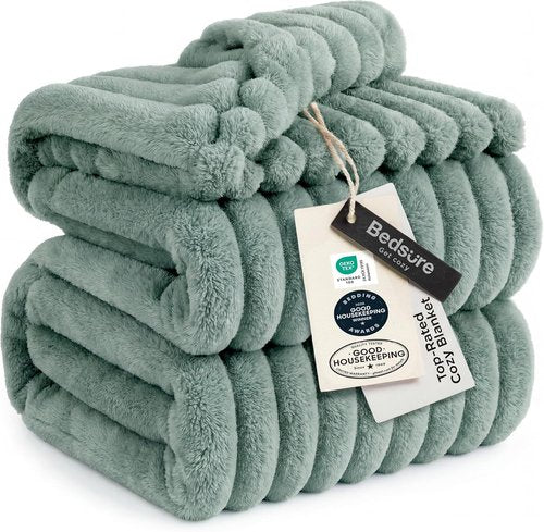 Bedsure GentleSoft Fleece Blanket - Cozy Sage Green Throw for Bed, 120x120 Inches, Perfect for Women & Girls