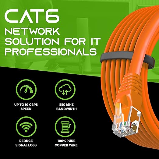 GEARit Cat 6 Ethernet Patch Cables 0.5 ft Orange (Cat 6 Ethernet Cables 0.5 ft 24-Pack), High Speed 24AWG 10Gbps RJ45 Snagless Gold-Plated, Ethernet Cable for Router, Switch, PC, PS5 Gaming, Server
