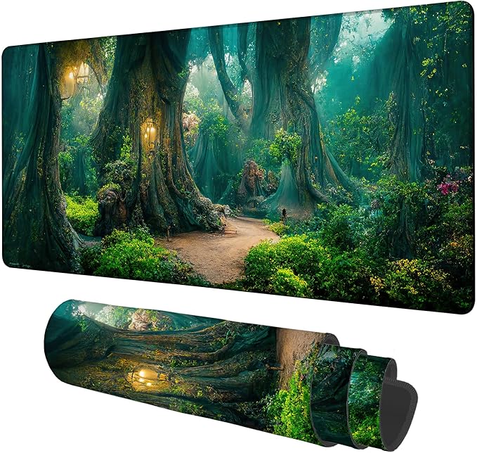 NITAHHHY Gaming Desk Pad Large Extra Length Mysterious Forest Mouse Pad Keyboard Laptop Non-Slip Waterproof with Rubber Base Thick Stitched Edge Mouse Mat for Office Home 35.4 x 15.7 Inches