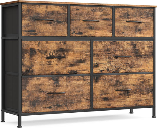 SONGMICS Dresser - 7-Drawer Storage Organizer Unit for Bedroom & Entryway - Rustic Brown & Ink Black