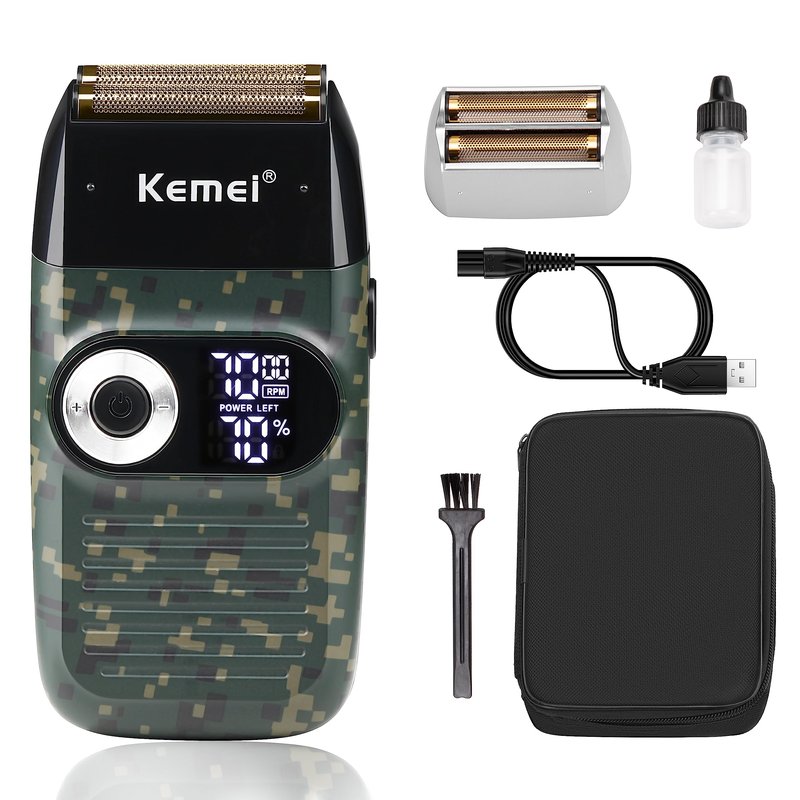 Kemei Foil Professional Electric Shaver for Men Razor with Bald Trimmer Cordless Shavers Rechargeble LED Display 2 in 1