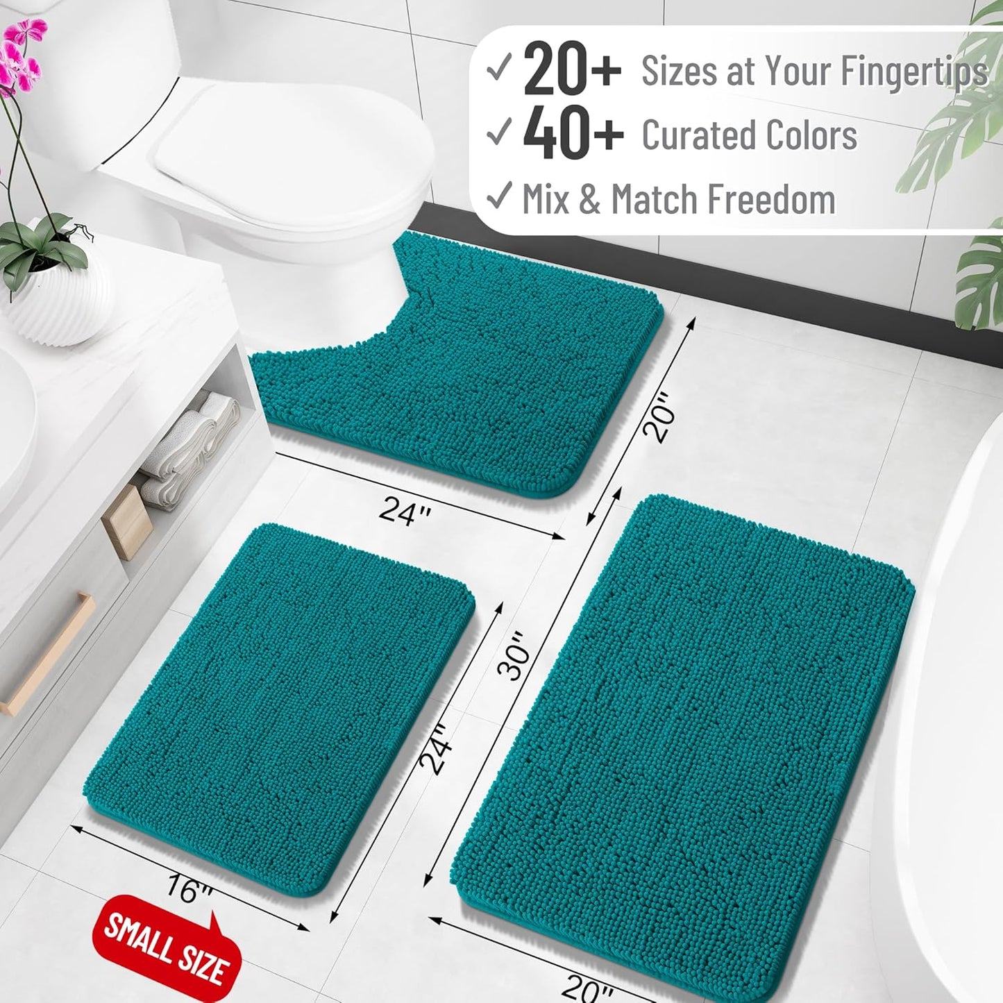 OLANLY Bathroom Runner Rugs - Soft Absorbent Chenille Mats with Rubber Backing | 59x24 Inches, Deep Lake Color