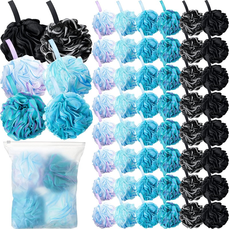Shellwei 48 Pack Bath Sponge Shower Loofahs Bulk Pack 50g Soft Net Body Scrubber Shower Pouf Sponge Ball Body Mesh Pouf Exfoliating Bath Scrunchies for Men and Women